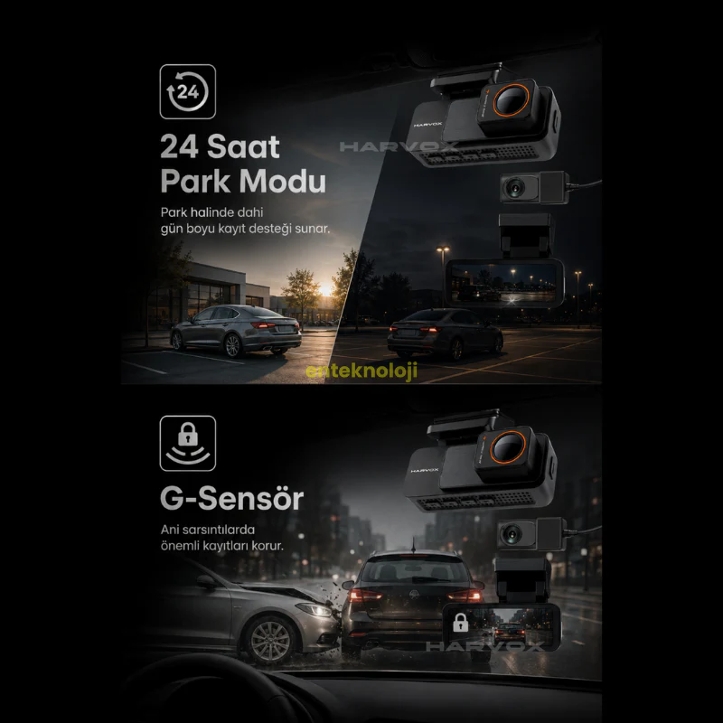 Harvox 4K Pro Araç İçi Kamera 4K HD Görüntü WiFi GPS ADAS Özellikli Yapay Zekalı 24 Saat Çalışma
